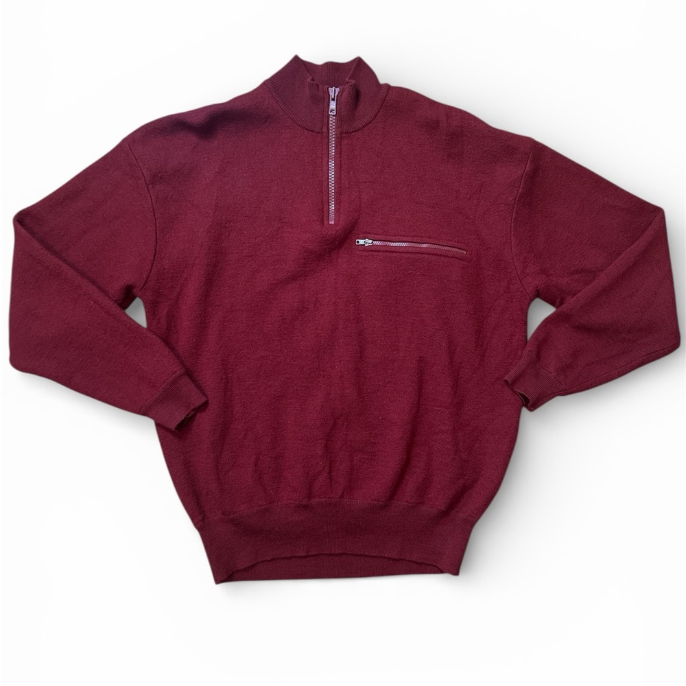 Orvis 100% Wool Men's 1/4 Zip Pullover Maroon Sweater, Medium